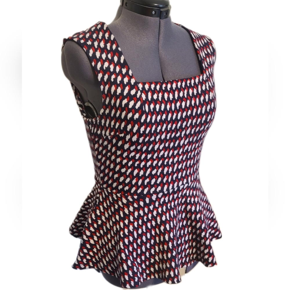 Eri + Ali Peplum Tank size Medium Red Black White Cotton Spandex style BE16404